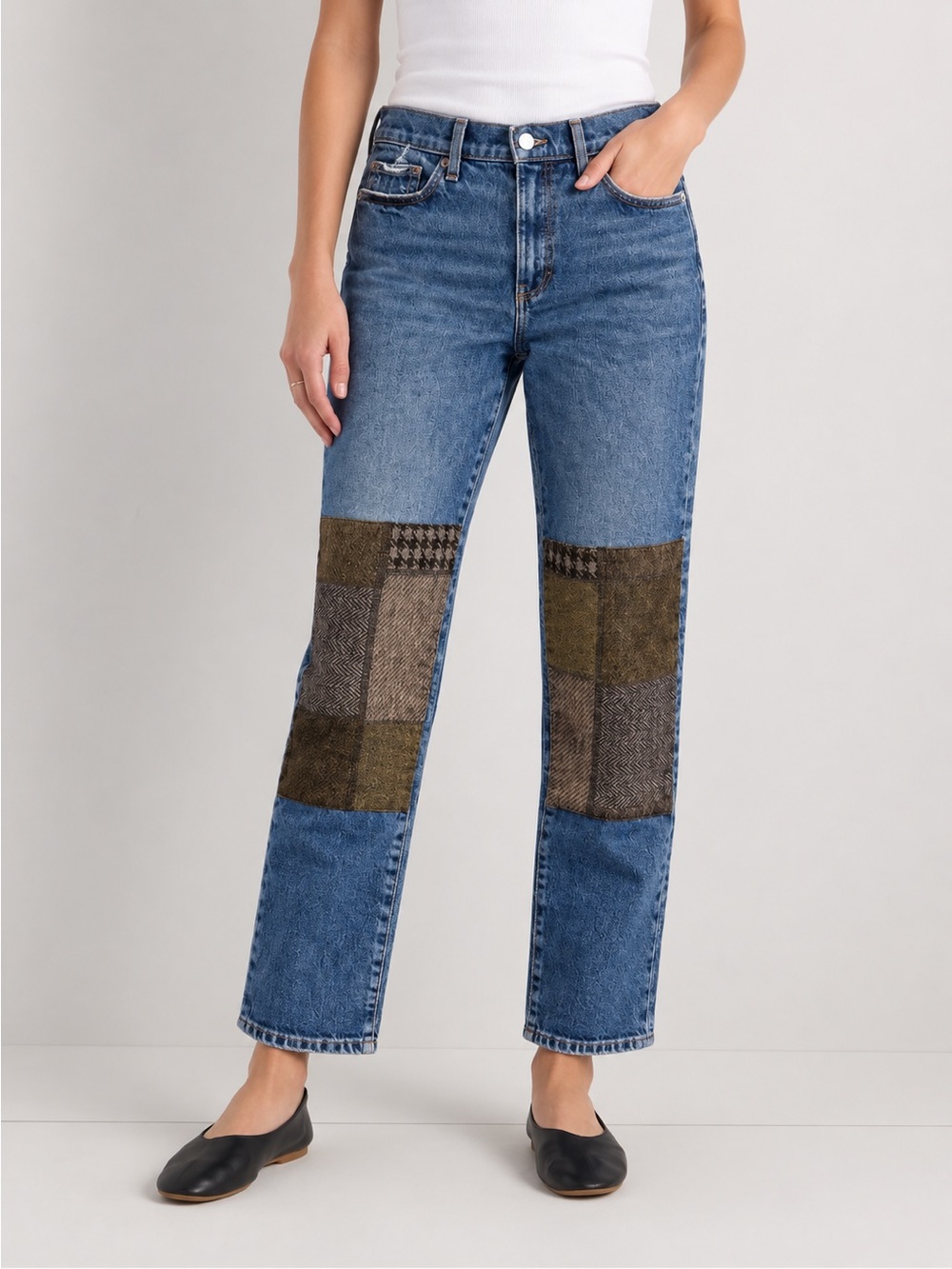 Banana Republic the Beau Jean Blue Patchwork Straight-Leg Women's Jeans